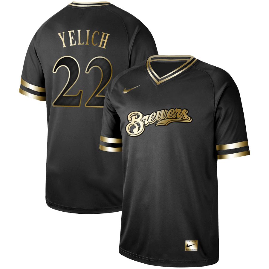 Men Milwaukee Brewers 22 Yelich Nike Black Gold MLB Jerseys